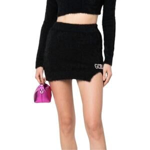 NWT GCDS Crystal Logo Brushed Fuzzy Black Mini Skirt MEDIUM